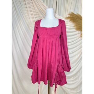 Free People Clea‎ Mini Dress 100% Cotton Long Balloon Sleeve A-Line Size XS Boho